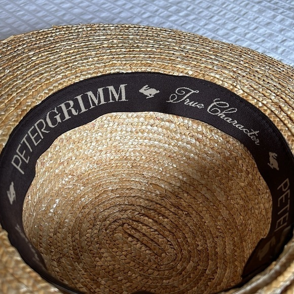 PETER GRIMM Straw Sun Hat Steeplechase Kentucky Derby Wide Brim Grosgrain Ribbon - Picture 5 of 9